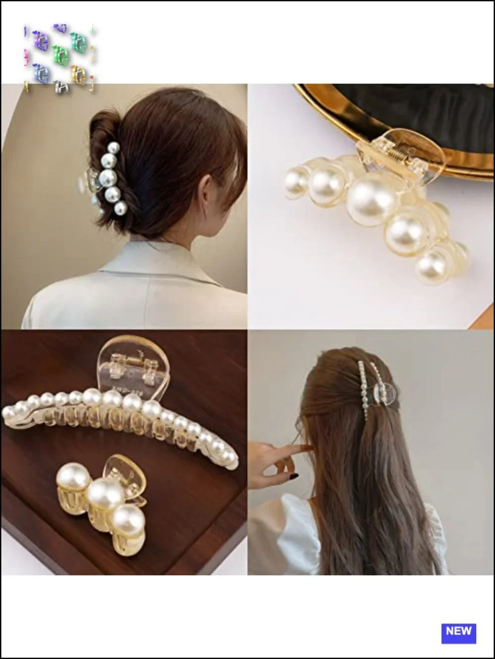 4 Large Pearl Hair Claw Clips Non-Slip for Women Girls Wedding Party Daily